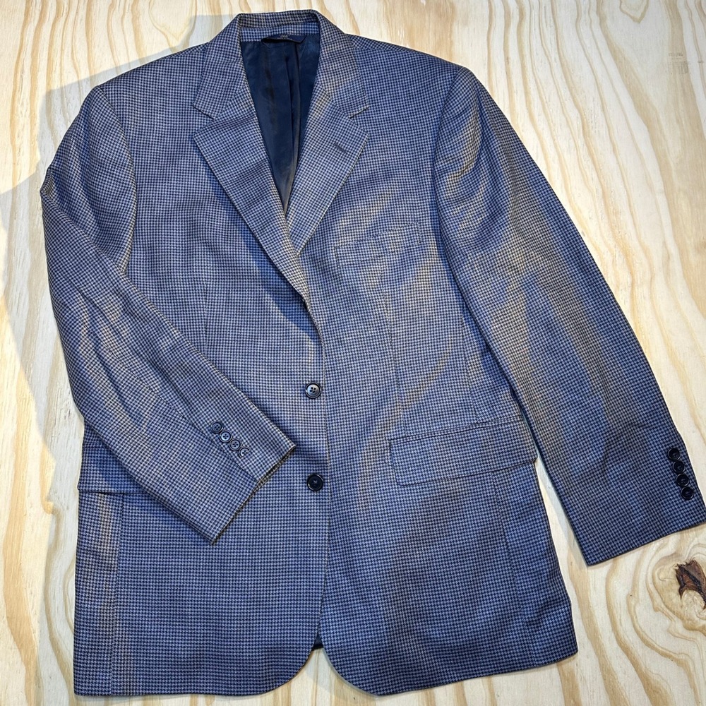 Brooks Brothers 346 Mens 42R Blue Houndstooth Silk Wool Linen Blazer Jacket